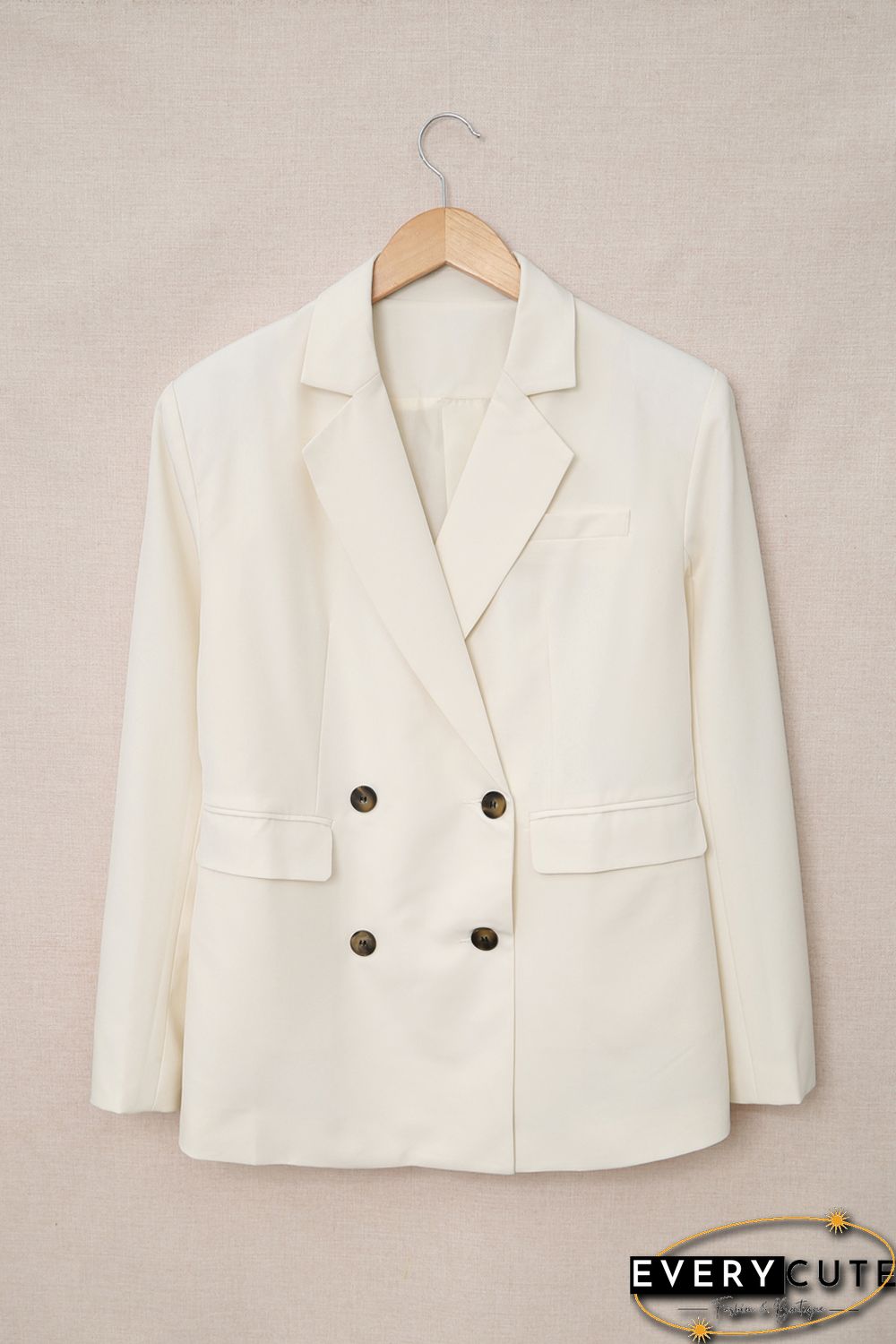 Apricot Turn-Down Collar Buttons Blazer with Pockets