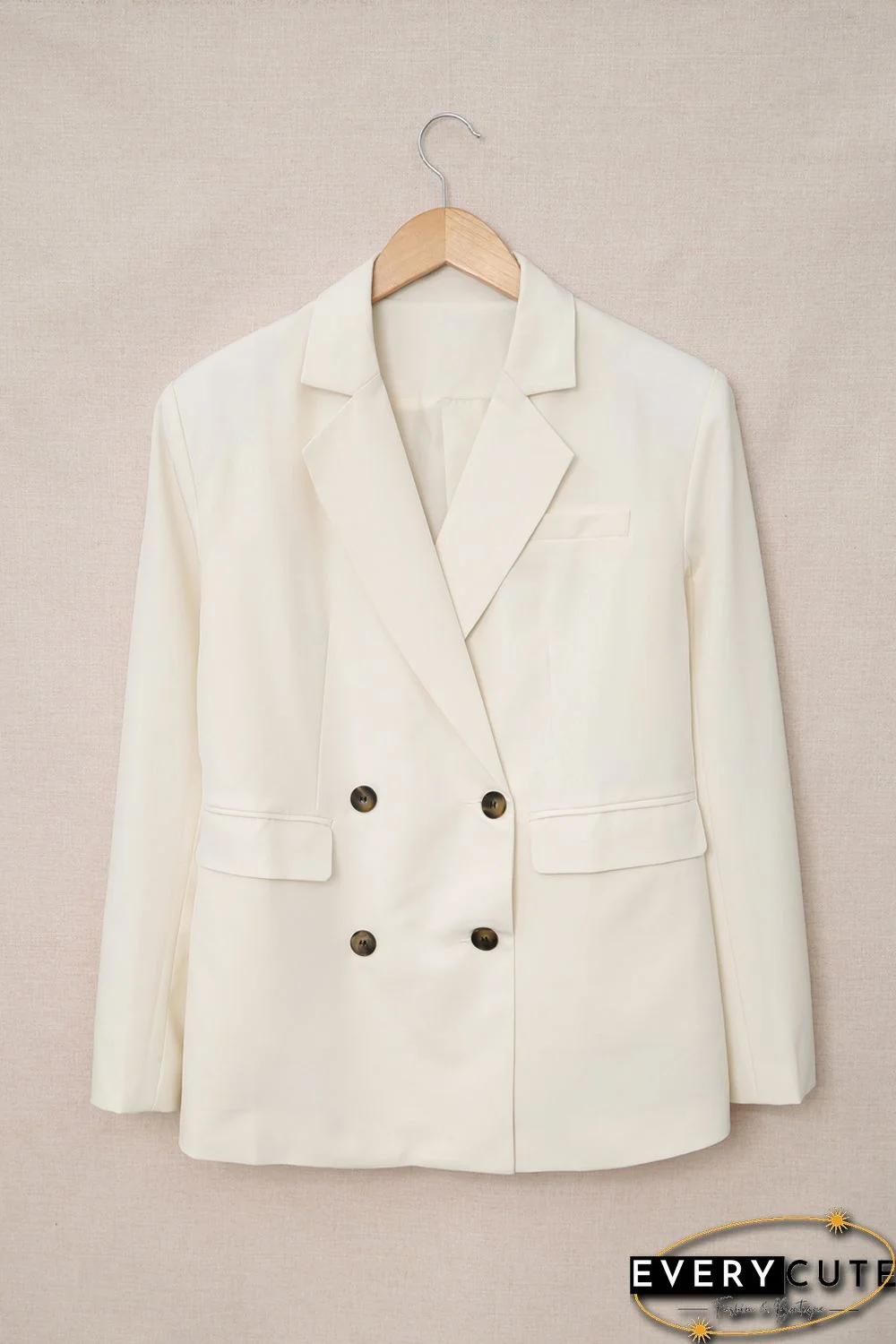 Apricot Turn-Down Collar Buttons Blazer with Pockets