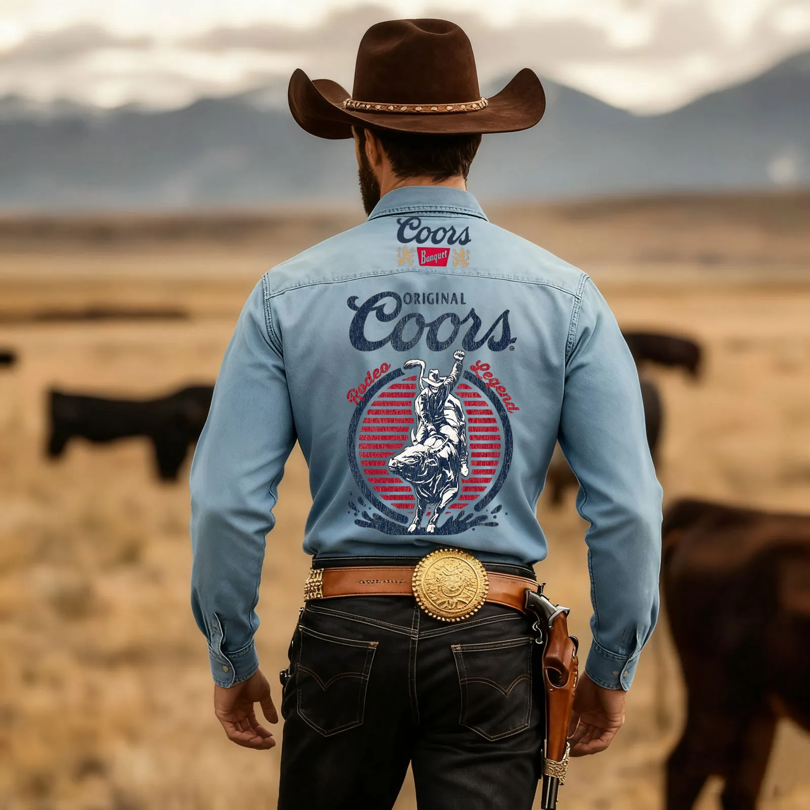 Denim Western Shirt With Print For Men