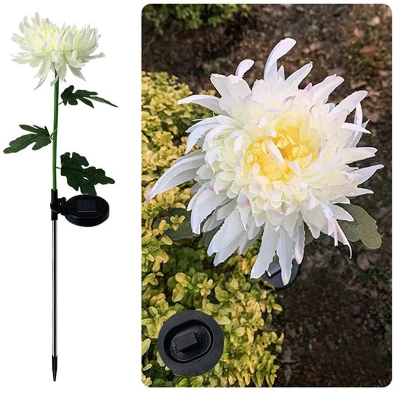 2PC Outdoor Solar Chrysanthemum Lights, Waterproof Outdoor Garden Light For Patio Yard Decor