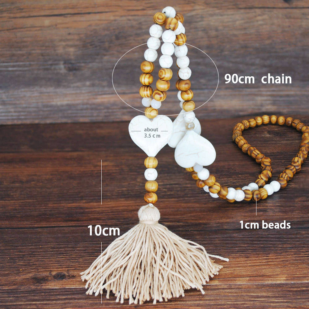Bohemian Ethnic Vintage Statement Tassel Wood Beads Sweater Necklace