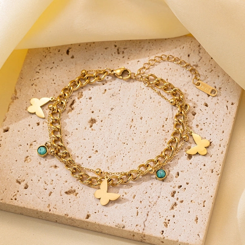 Casual Minimalist Eye Flower Butterfly Titanium Steel Zircon Bracelets In Bulk