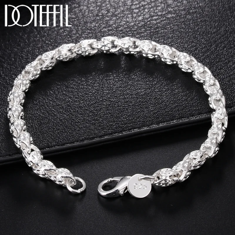 DOTEFFIL 925 Sterling Silver Faucet Chain Bracelet For Women Man Jewelry
