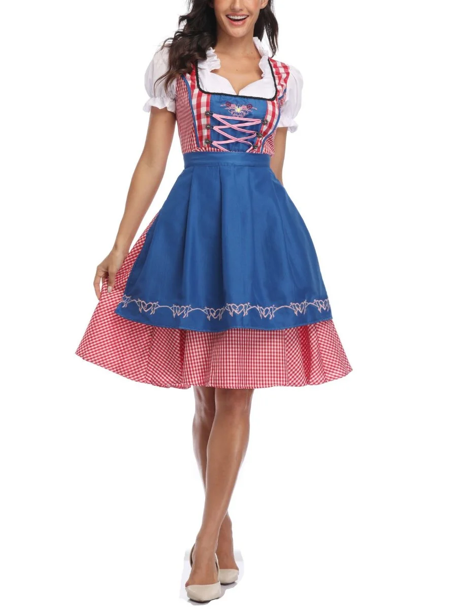 Halloween Costume Maid Outfit Guest Cosplay Plaid Oktoberfest Dress