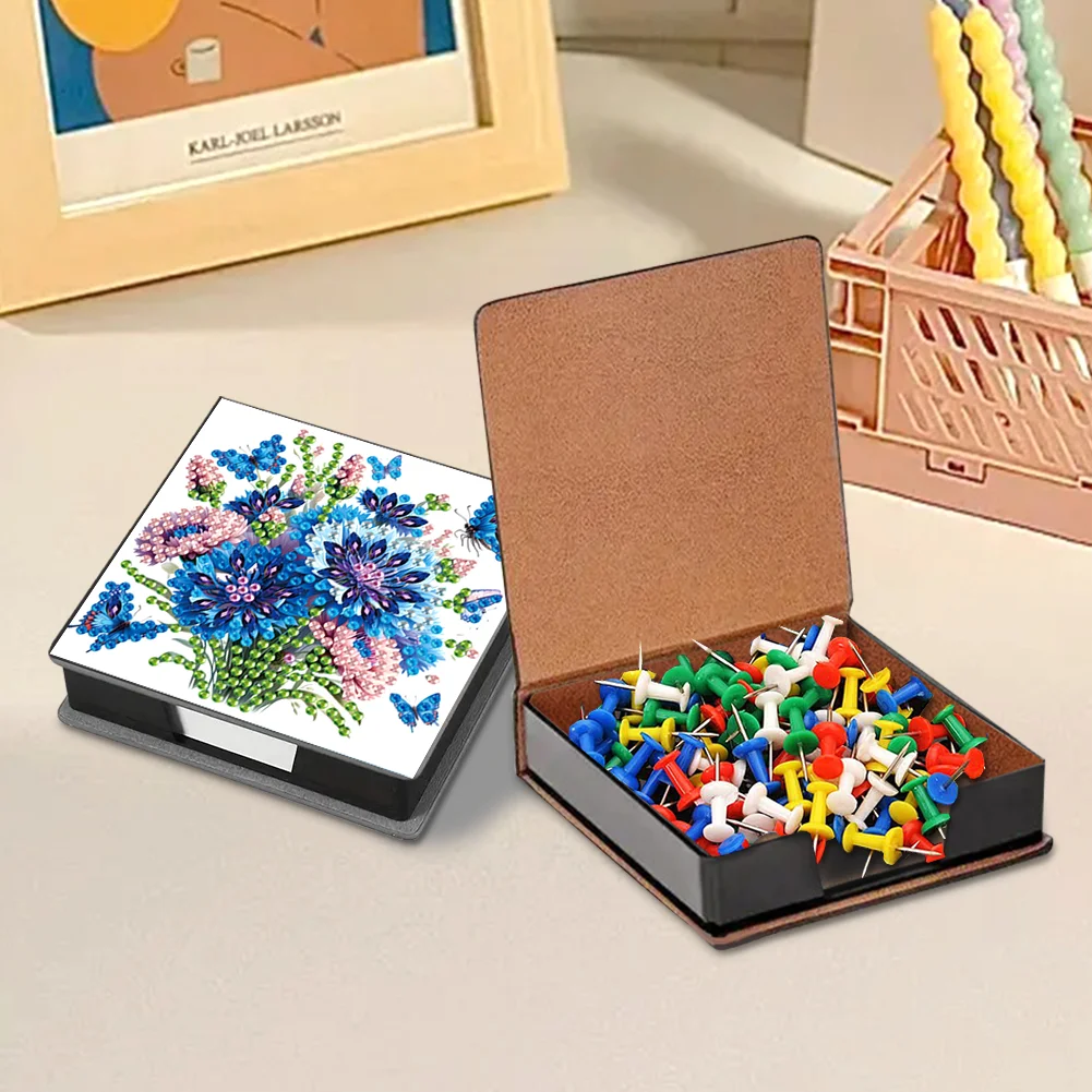 Blue Flowers PU Diamond Painting Notecard Box 5D DIY Diamond Art Note Box