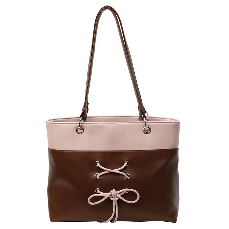 Bow Tie Shoulder Bag Large Capacity Tote Bag Fashion Handbag for Women and Girls