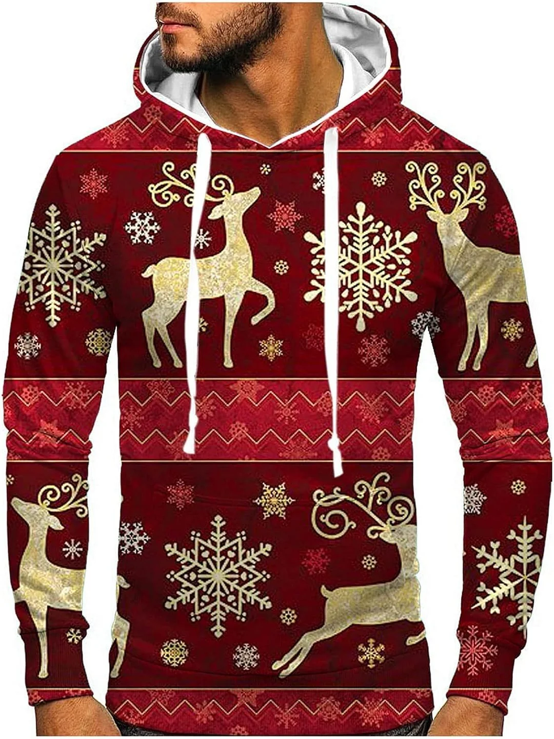 Men's Casual Sports Christmas Reindeer Series 3D Digital Printed Hooded Pullover