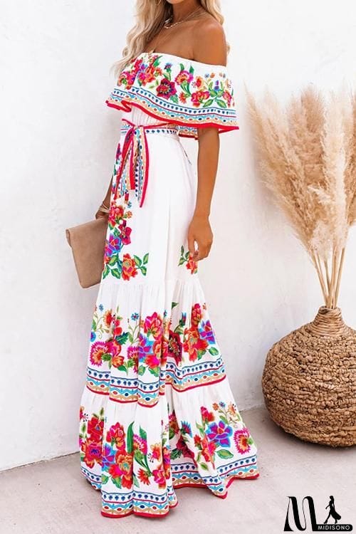 MidiSono - Gradient Off Shoulder Belted Maxi Dress