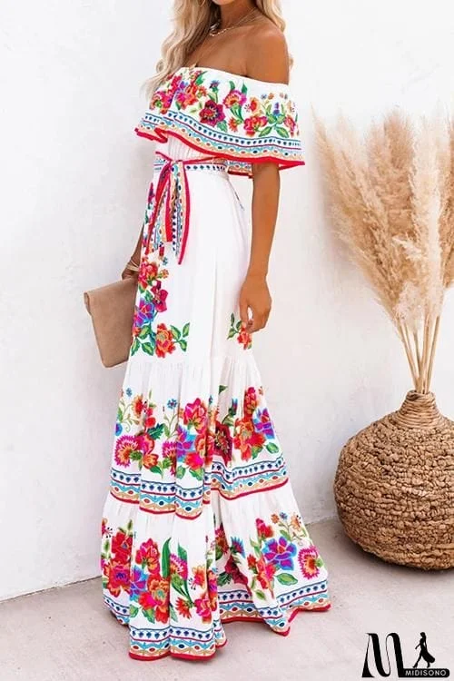 MidiSono - Gradient Off Shoulder Belted Maxi Dress