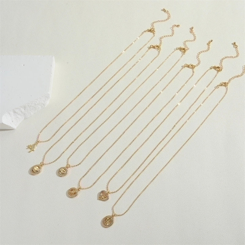 Copper 14K Gold Plated Vintage Style Minimalist Lips Heart Shape Bird Hollow Out Inlay Zircon Pendant Necklace