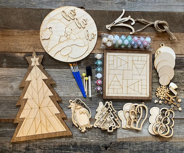 Ultimate DIY Holiday Craft Family Activity Painting Kit Gift Set, Barn Quilt Christmas Tree, Paint at Home Holiday DIY Kit, Christmas Craft