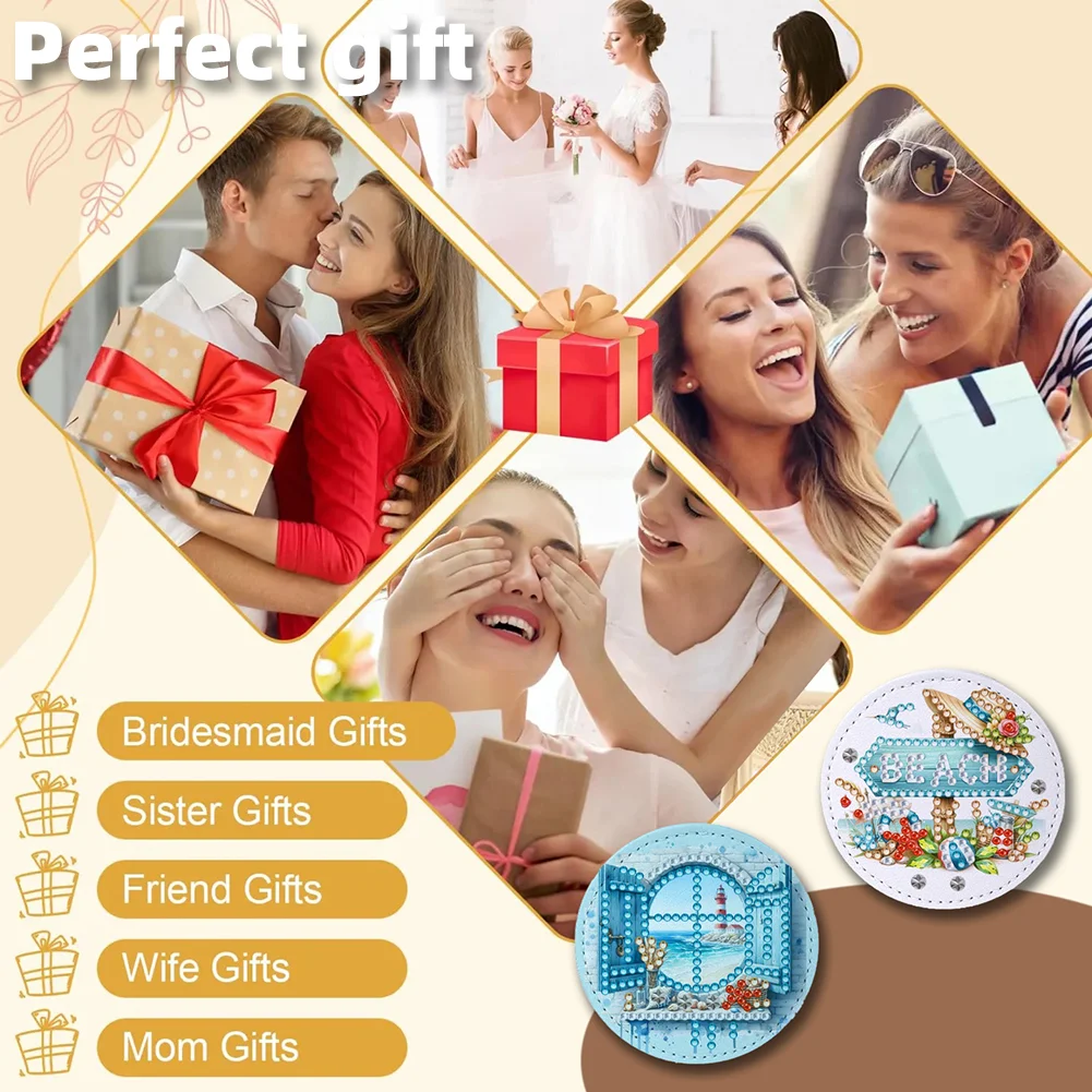 DIY Diamond Art Portable Cosmetic Mirror Home Diamond Painting Crafts (Beach)