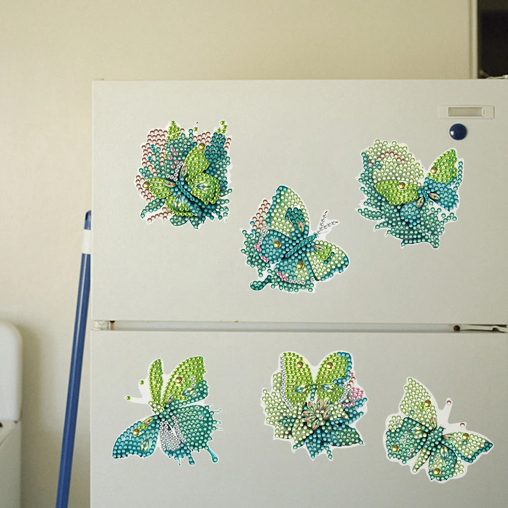 6pcs DIY Green Butterfly Diamond Painting Magnets Refrigerator for Adult Kid Beginners