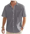 Men's Vacation Cotton-Linen Short-Sleeve Shirt With Chest Pocket by Inlyline