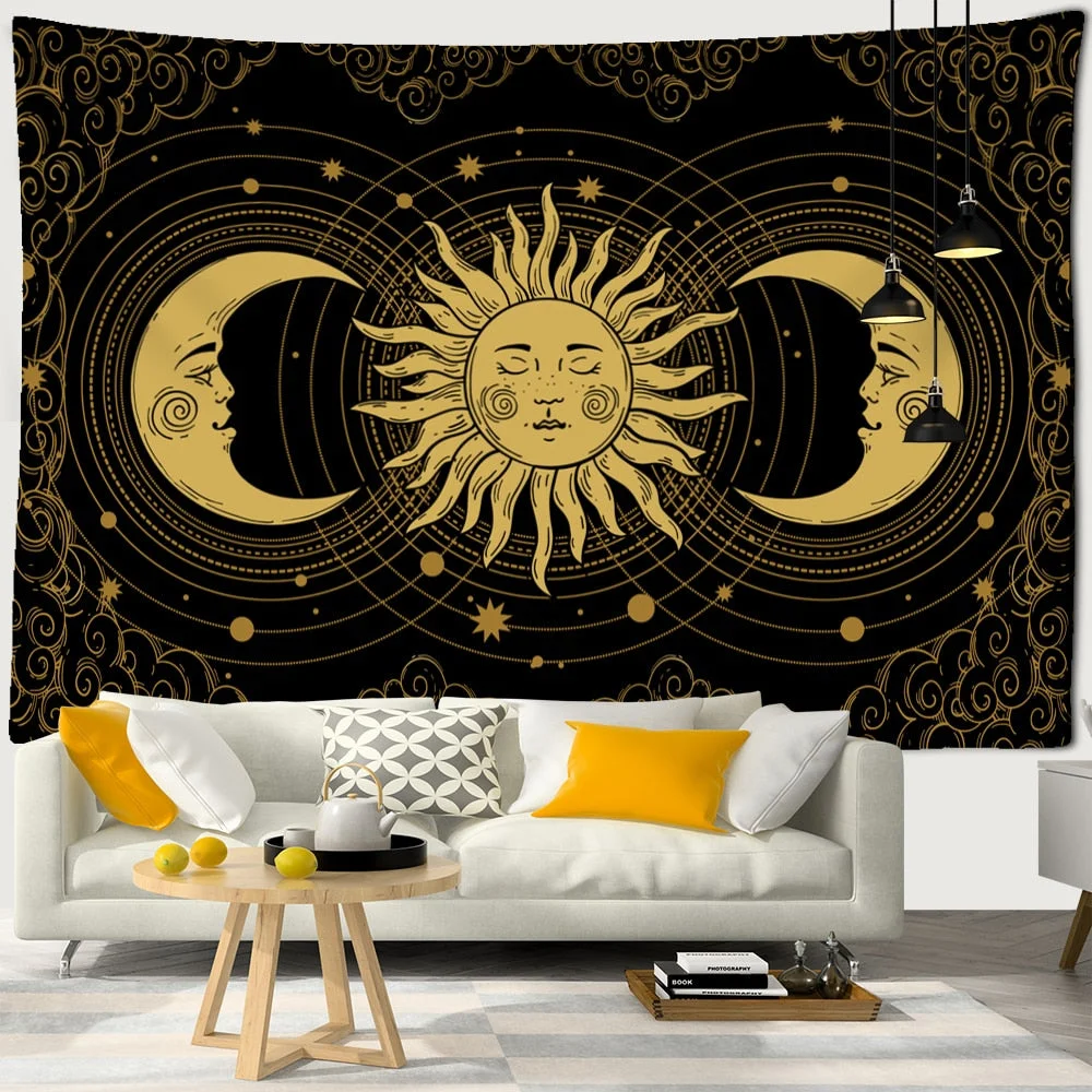 Fantasy Sun And Moon Tapestry Wall Hanging Bohemian Hippie Tapiz Psychedelic Witchcraft Children's Room Home Decor
