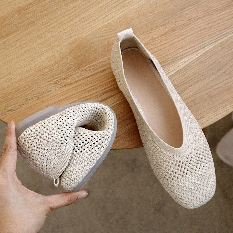 Women Shoes 2021 Mesh Square Toe Flat Shoes Women Breathable Casual Shoes Women Soft Bottom Hollow Out Shoes Zapatos De Mujer