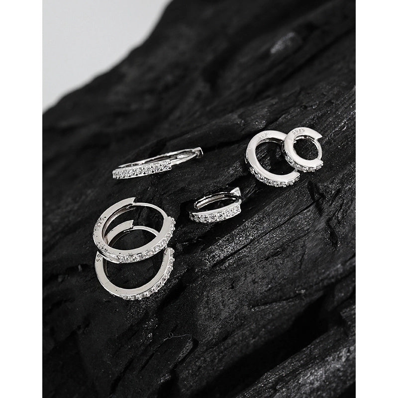 1 Pair 925 Sterling Silver Zircon Geometric Hoop Earrings