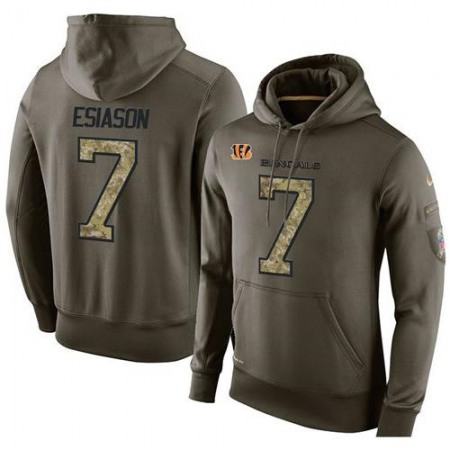 NFL Men's  Cincinnati Bengals #7 Boomer Esiason Stitched Green Olive Salute To Service KO Performance Hoodie