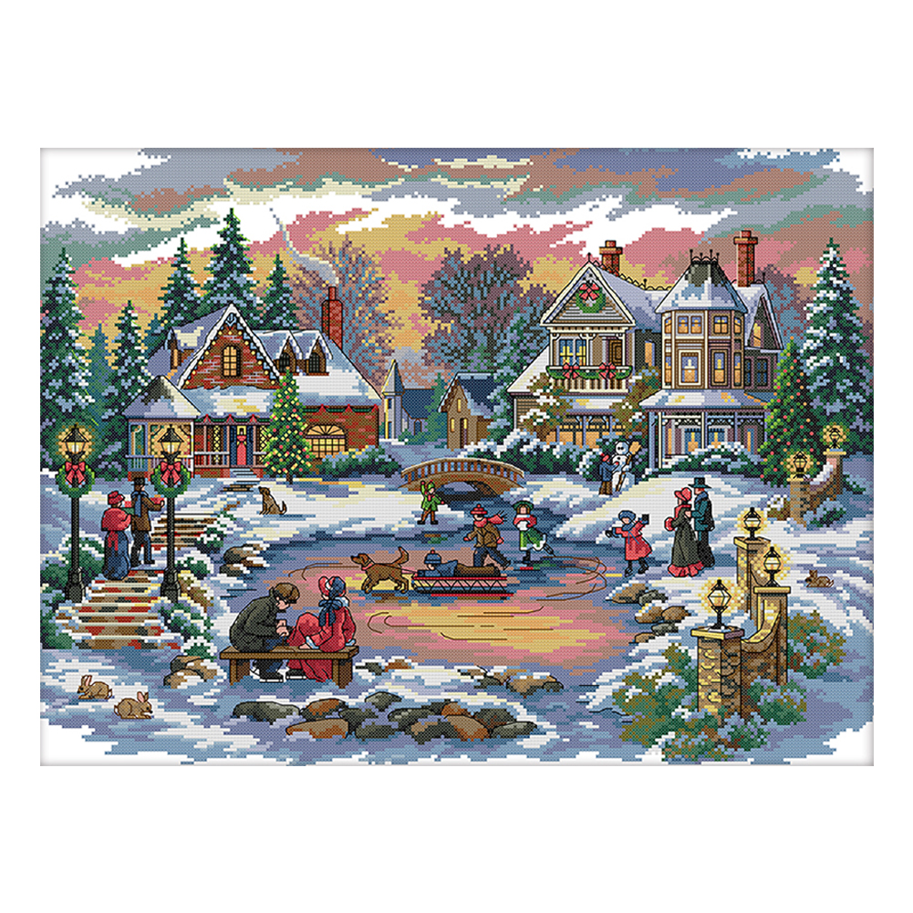 Snow House 14CT pre-stamped canvas(55*43cm) cross stitch