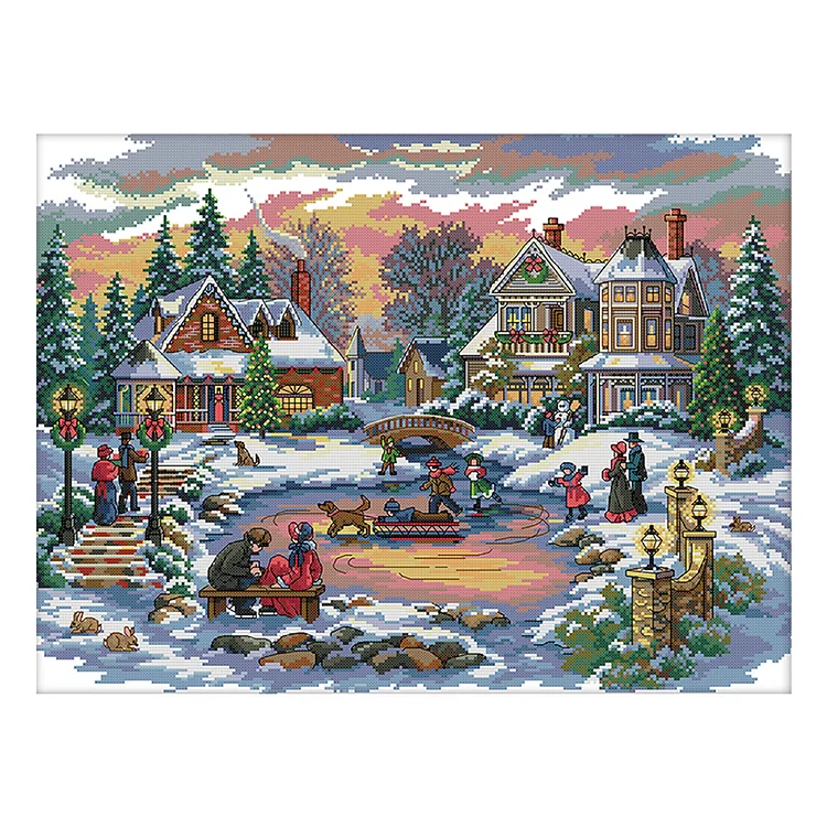 Joy Sunday Christmas  Snow House 14CT Stamped Cross Stitch 55*43CM