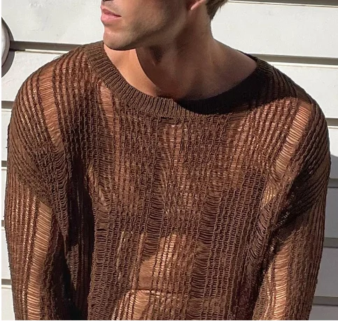Men's Long-sleeved Sexy Knitted T-shirt