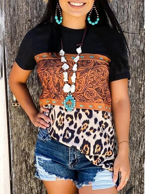 Leopard Patchwork Short Sleeve T-shirt