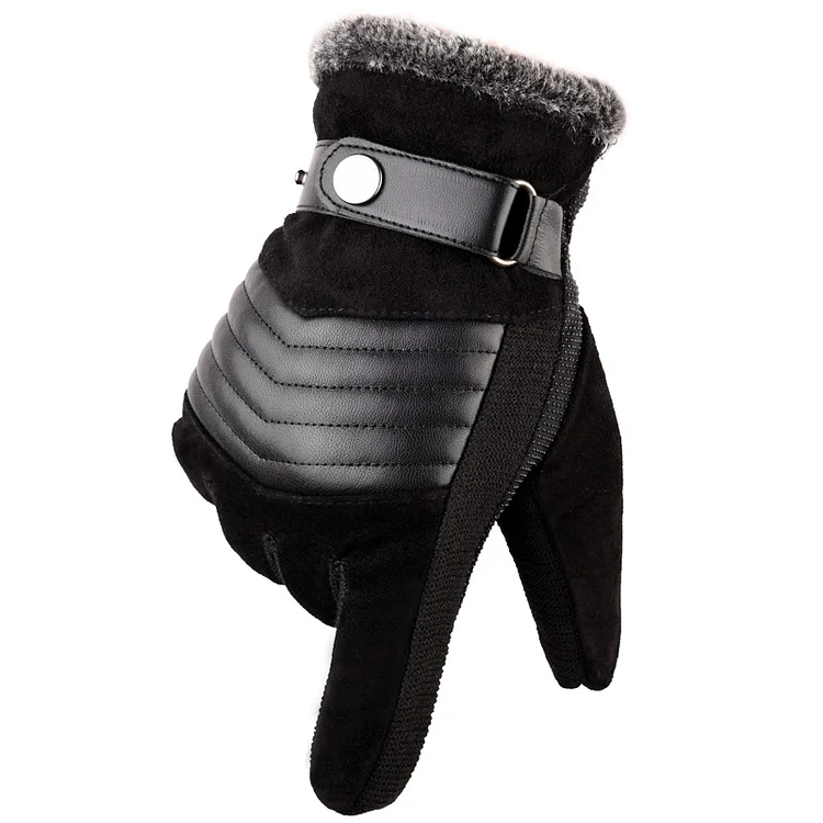 Thickened and Padded Motorcycle Cold Protection Warm Leather Gloves