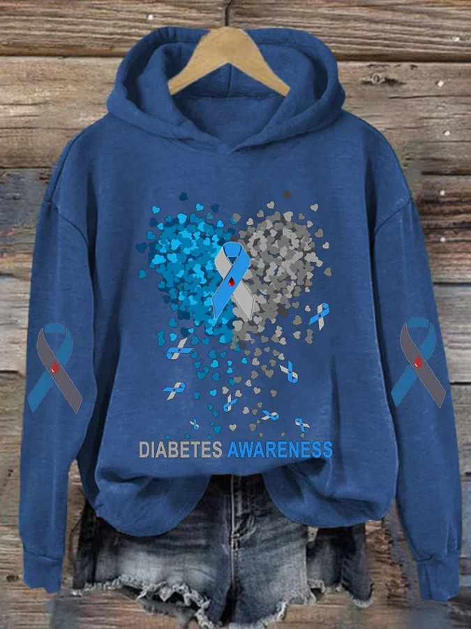 Women's Casual Diabetes Printed Hooded Sweatshirt