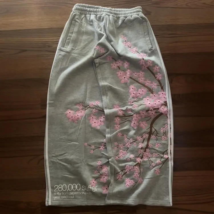 Men's Floral Cherry Blossom Drawstring Loose Casual Sports Pants