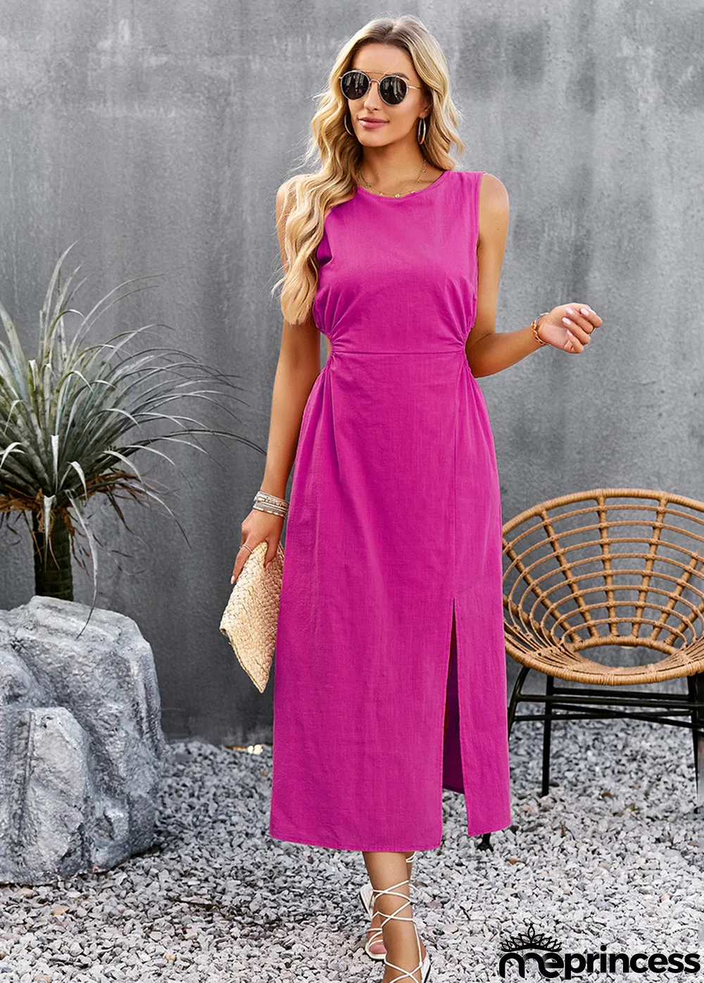 Women Solid Summer Sleeveless Maxi Dress