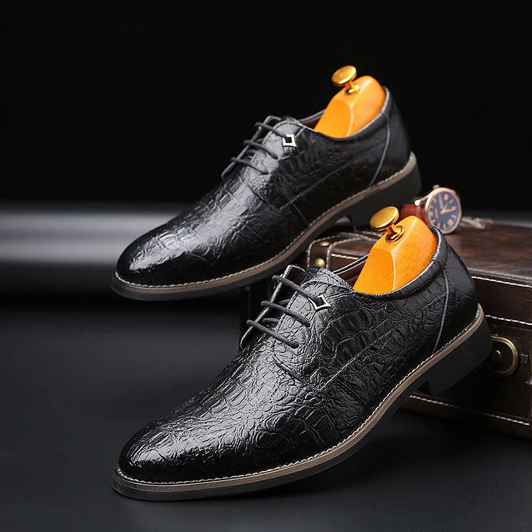 Alligator Texture Leather Lace-Up Oxfords Pointy Toe Dress Shoes