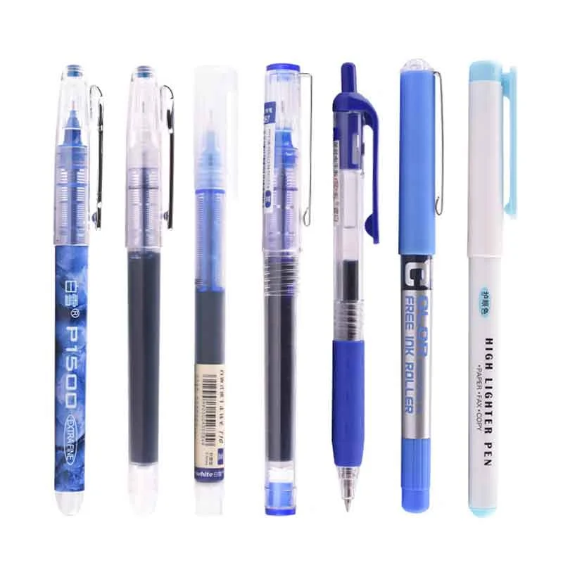 6/7pcs/set 0.5mm Roller Pen Black/Red/blue Color ink Straight Liquid Rollerball Gel Pen for School Office Stationery Kawaii