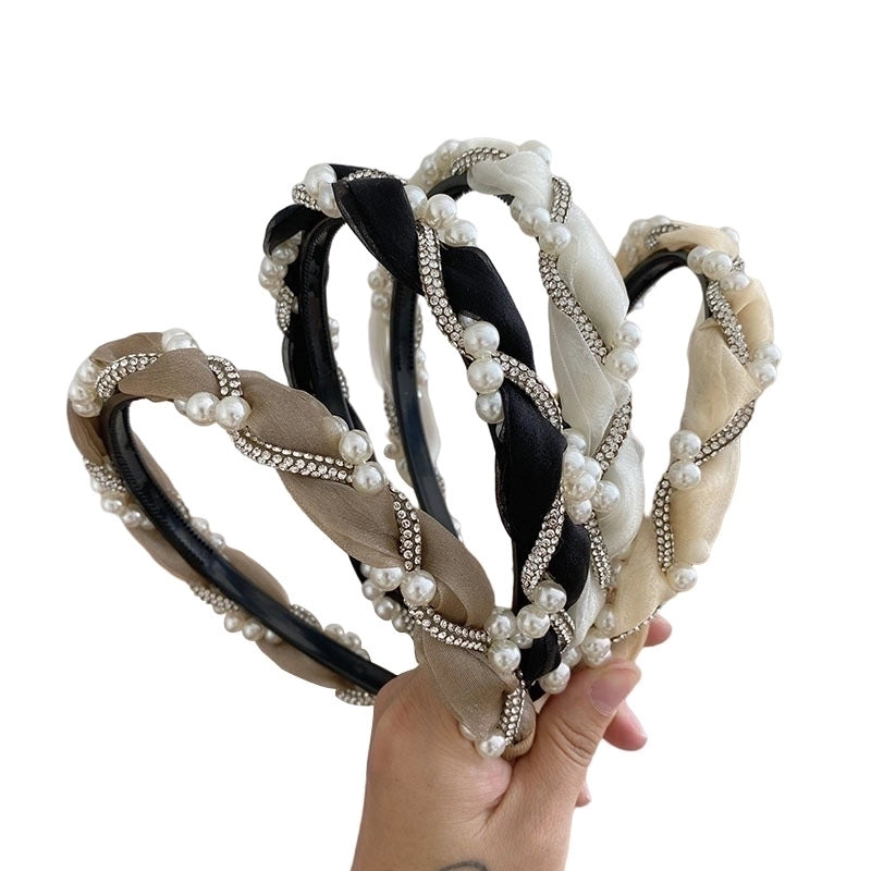 Women’s Fashion C Shape Cloth Handmade Artificial Pearls Rhinestones Hair Band