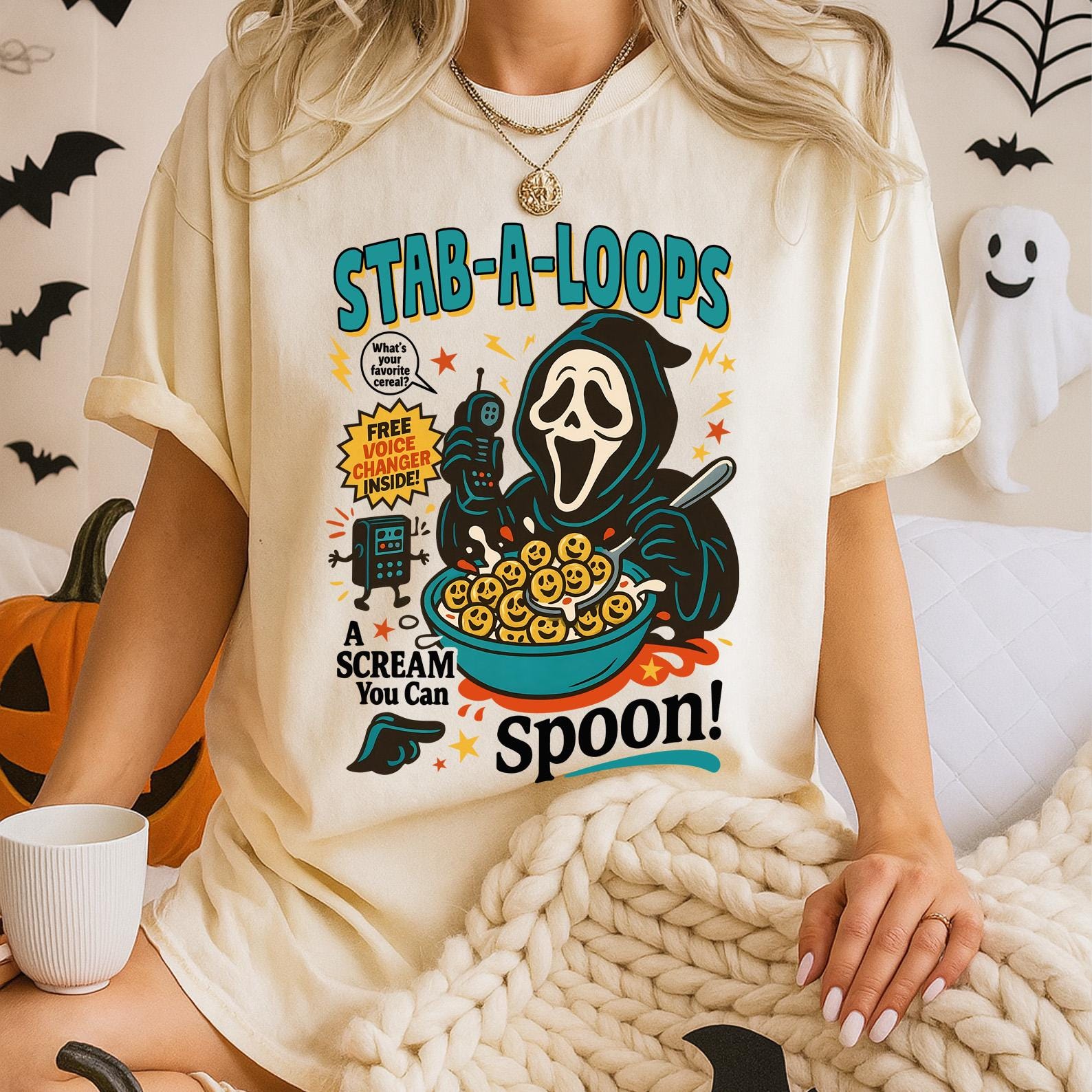 Loveyoufancy Stab-A-Loops Horror Cereal Box Halloween T-Shirt