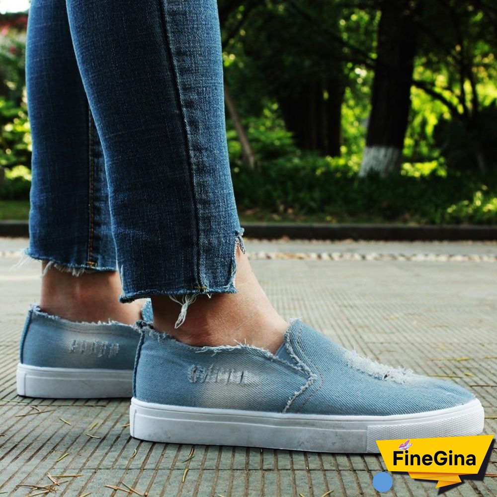 Women Denim Canvas Casual Platform Breathable Footwear Classic Loafers A Pedal Lazy Sneakers Shoes