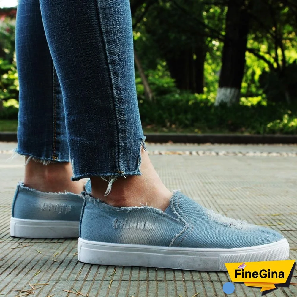 Women Denim Canvas Casual Platform Breathable Footwear Classic Loafers A Pedal Lazy Sneakers Shoes