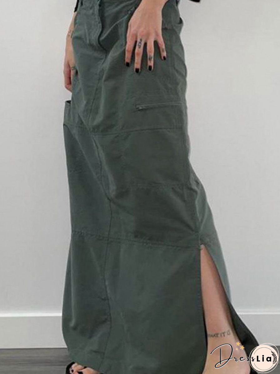 Black Friday Sales Retro Gray Cargo Skirt Maxi Split Grunge Low Waist Rise Casual American Style Streetwear Y2k Fashion Vintage For Women Ladies