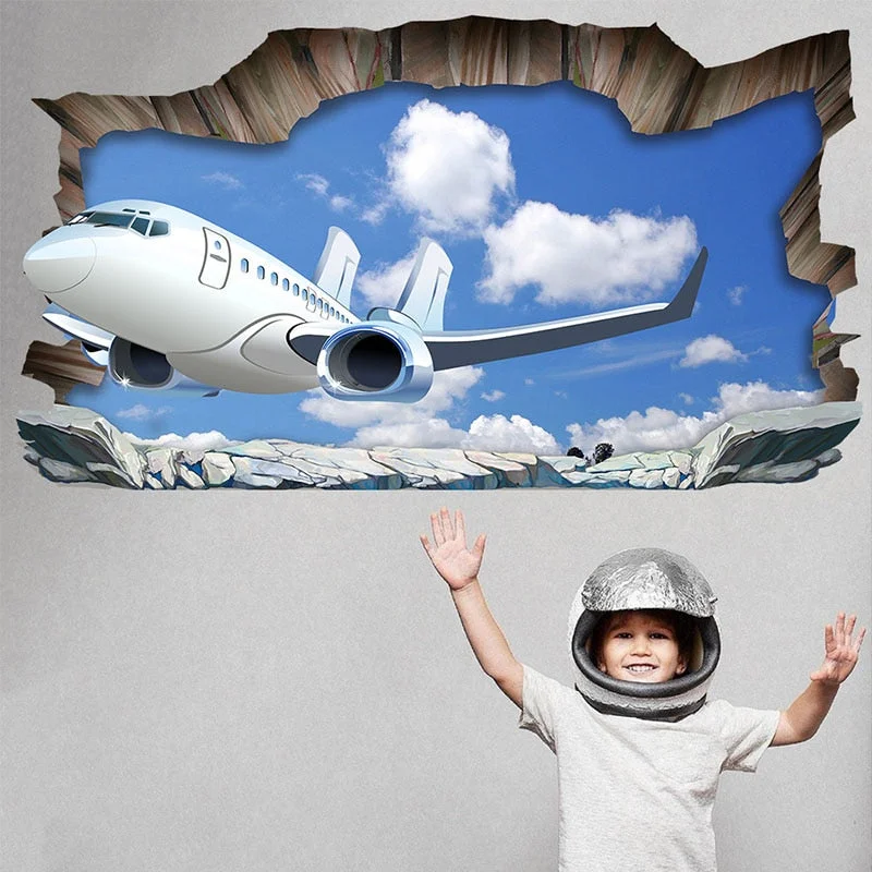 Large Airplane Broken Wall Hollow Sky Wall Stickers for Living Room Kids Room Home Decoration Wall Decals Home Decor Wallpaper