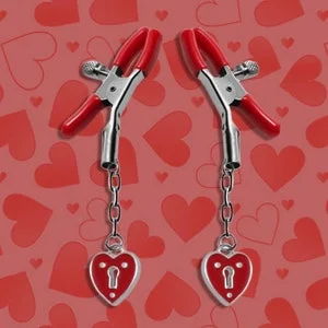 pornhint Pornhint Sweetheart Nipple Clamps with Dangle Heart Lockets BDSM Bondage ABDL Fetish DDLG Dominatrix Mistress Masochist Dungeon Punk Goth Sex Sadist