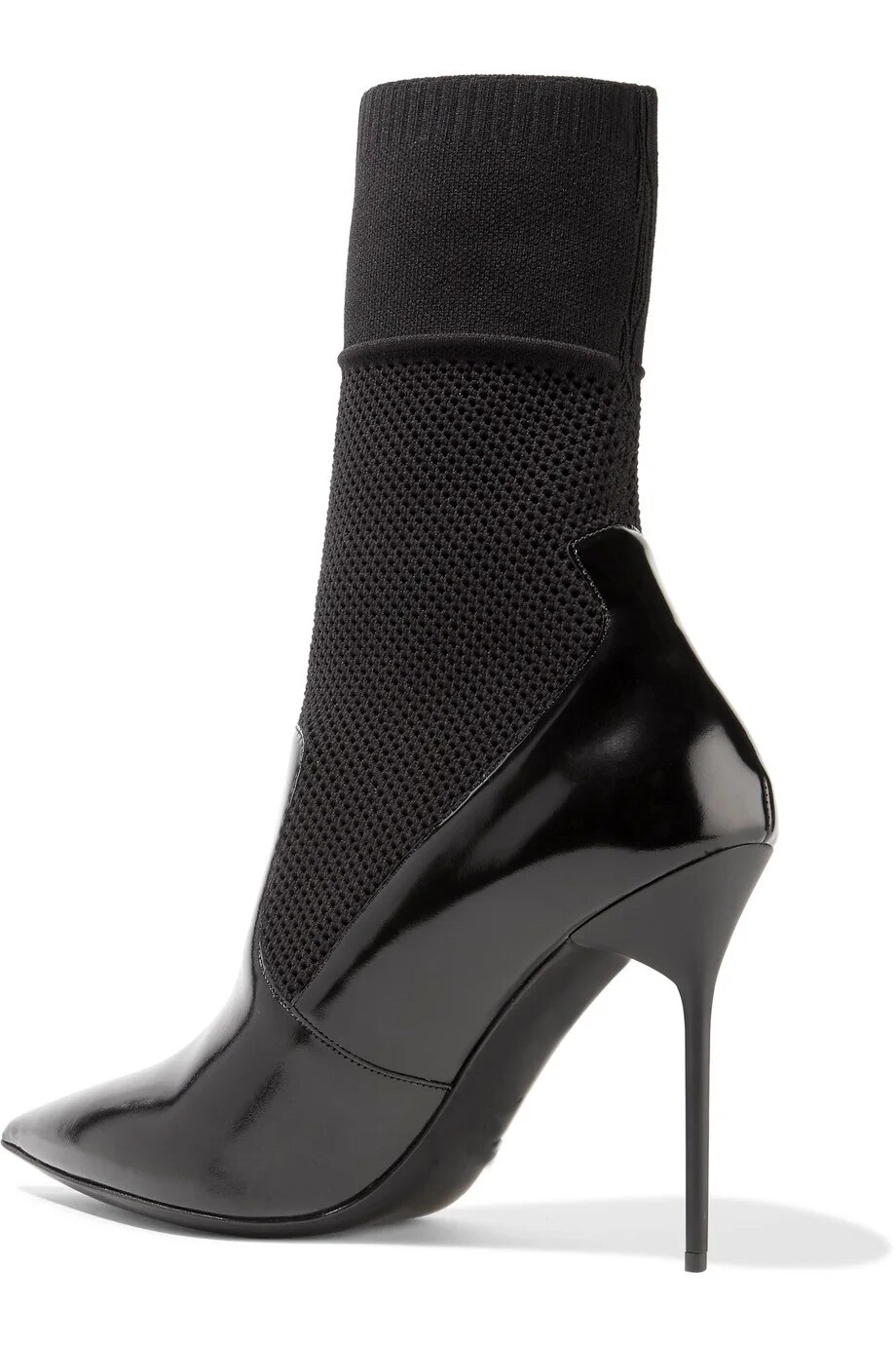 VCSHOES Women Black Pointed Toe District Glossed-leather And Stretch-knit Sock Short Boots Slim Stiletto Heel Booties Lady