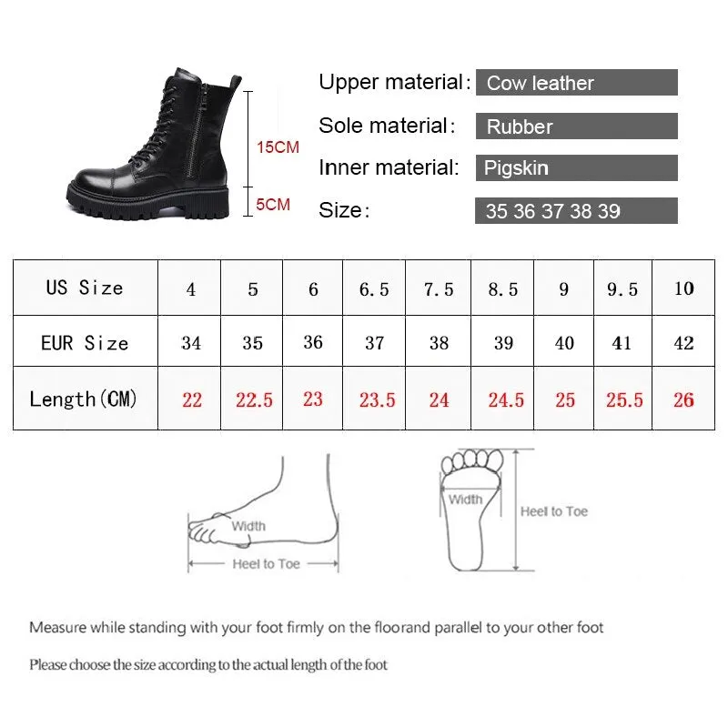 Smile Circle Motorcycle Boots To the calf Women shoes Genuine Leather Boots Fashion Platform Side zipper Ladies Booties