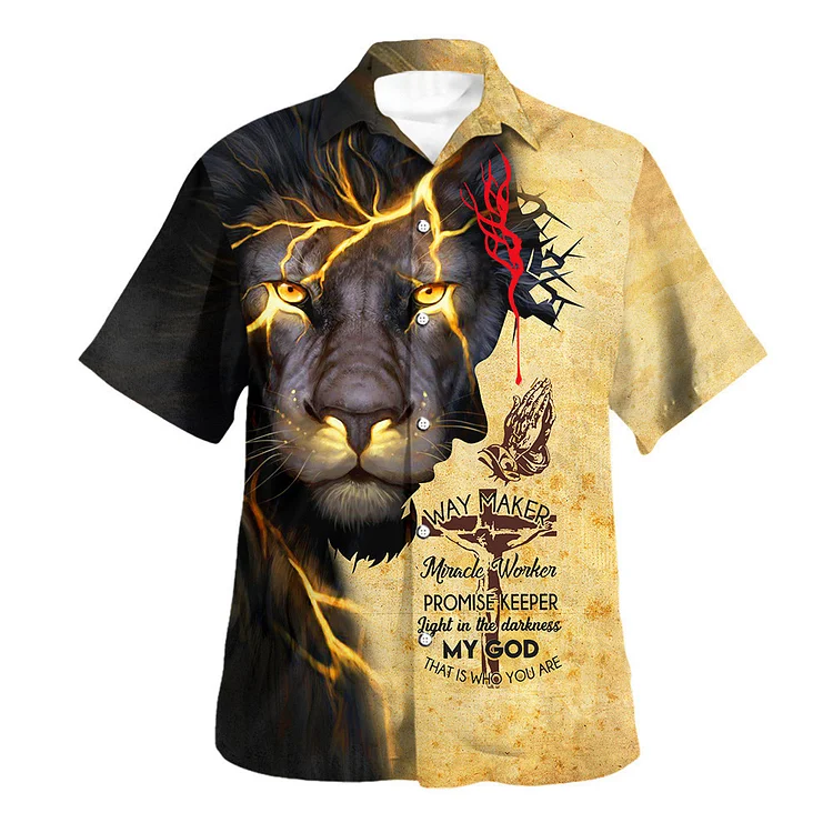 BrosWear Lion King Printed Casual Short Sleeved Shirt
