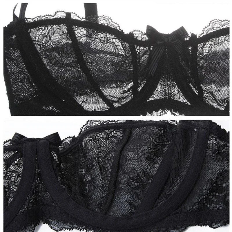 Sexy Garter Set Bra Panties Garter Underwire Bra Plus Size Bralettes 1/2 Cup Tow Hook-and-eye Sexy Intimates Woman Lingerie 2020