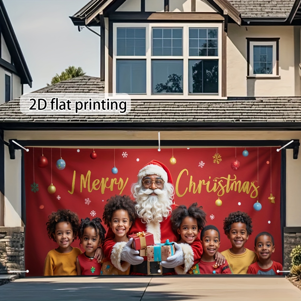 Tegooe Large African American Santa Kids Garage Door Banner Festive OutdoorIndoor Christmas Backdrop