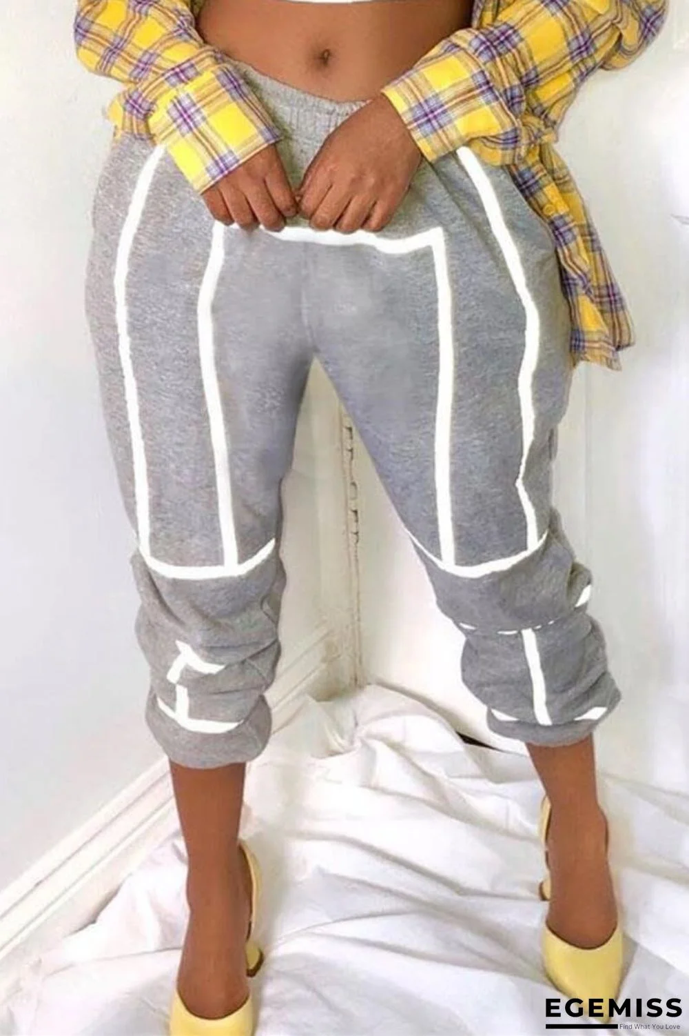 Grey Fashion Casual Solid With Belt High Waist Patchwork Trousers | EGEMISS
