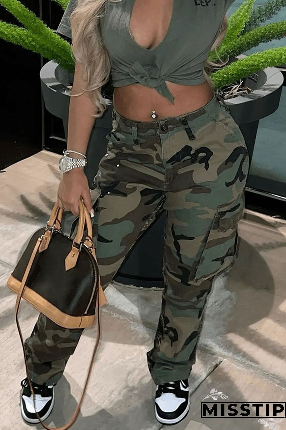 Camouflage Casual Street Camouflage Print Patchwork Plus Size