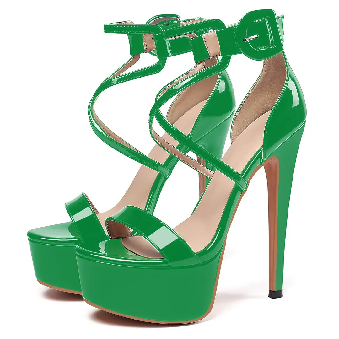 15cm/5.9 inch Women's Platform Heels Open Toe Stilettos Ankle Crisscross Straps  Print Sandals