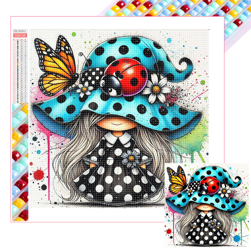 Colorful Ladybug Girl 30*30cm(picture) full square drill diamond painting