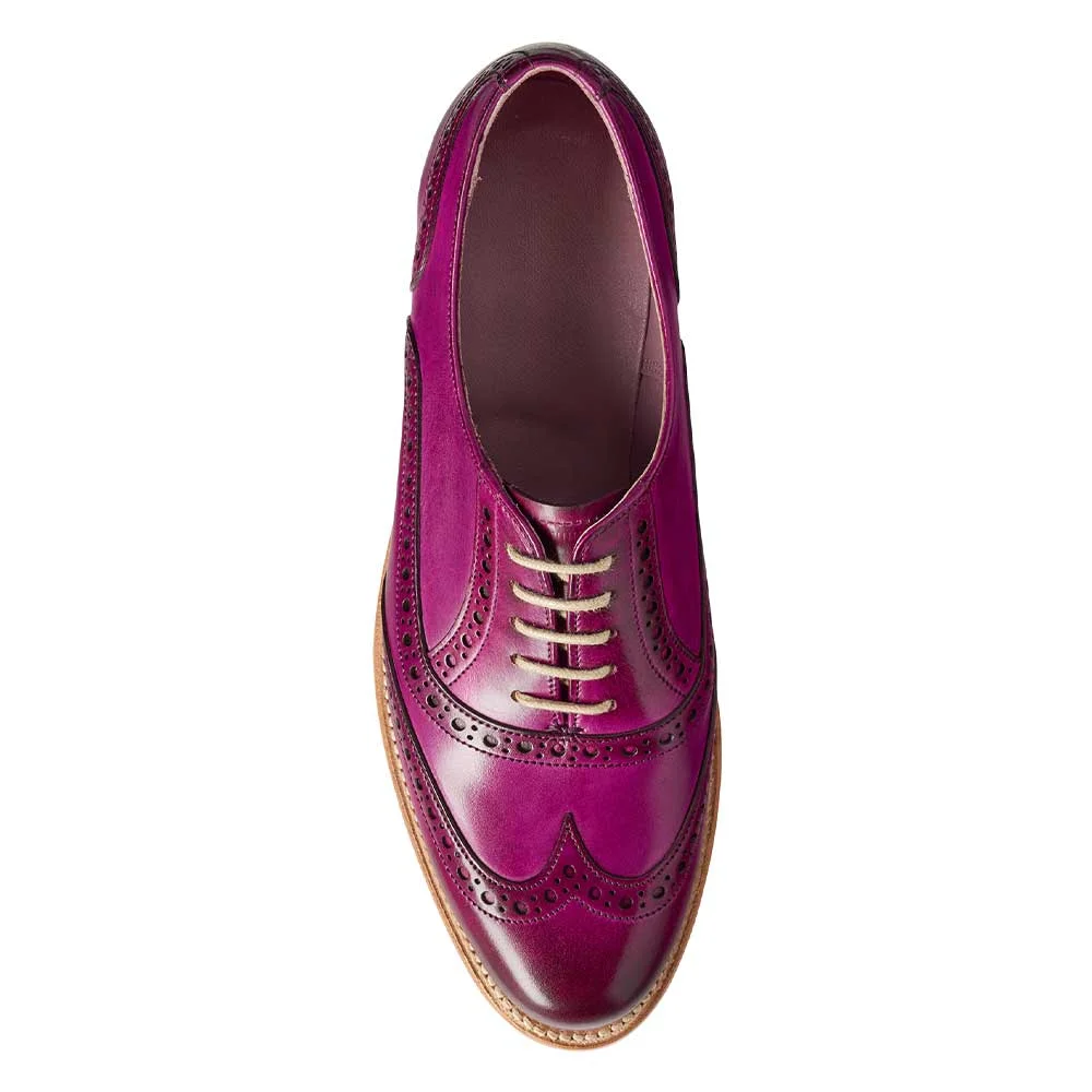 Purple Vegan Leather Round Toe Flat Lace Up Oxford Shoes Women