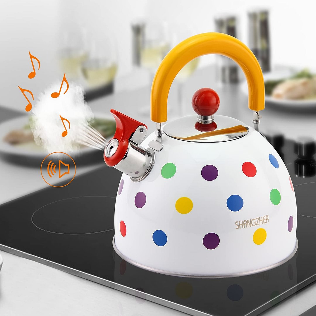 SHANGZHER Induction Whistling Tea Kettle Polka Color Dots Kettle for Gas Stove Top 2,5 litri 